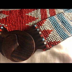 Artisan beaded and wooden statement belt